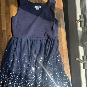 Knitworks Blue and White Fit and Flare V-Neck Dress